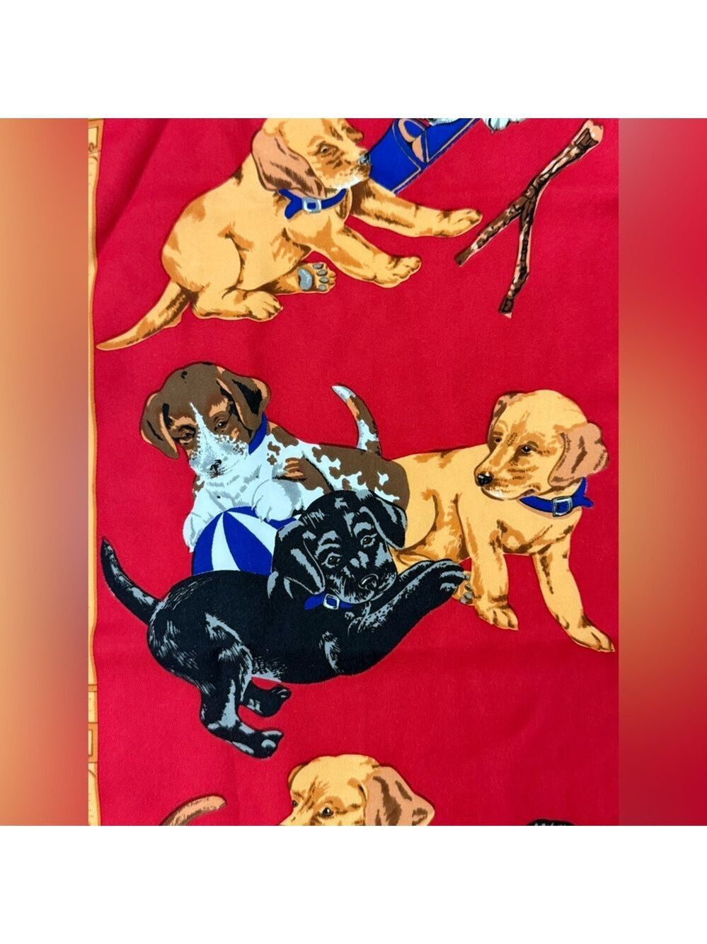 Puppy Dog Print Scarf Wrap 52” x 10.5” Red Black Novelty Vintage